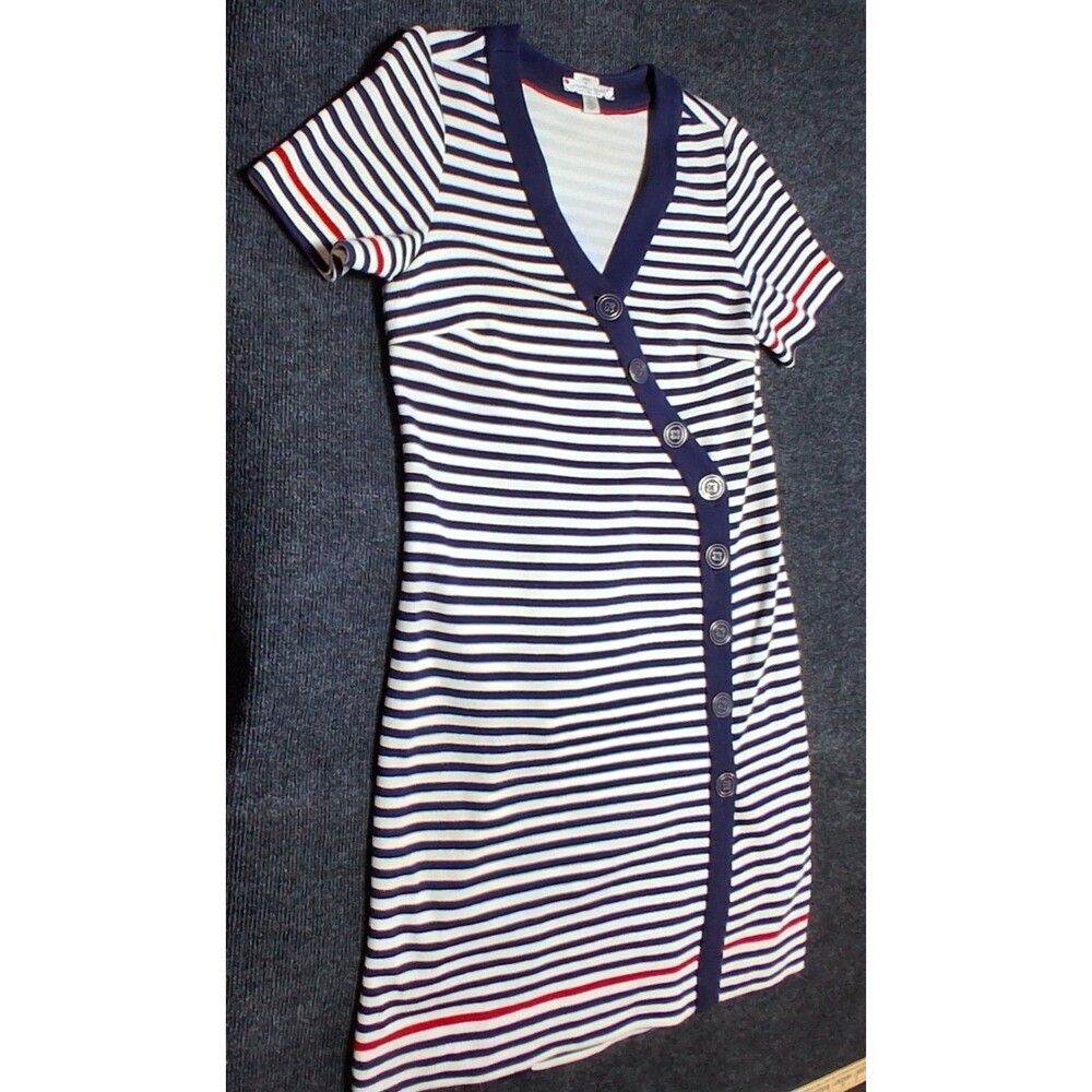 Tommy Hilfiger Zooey Rivka Dress Sz 10 Red White Blue Stripe USA Button Front